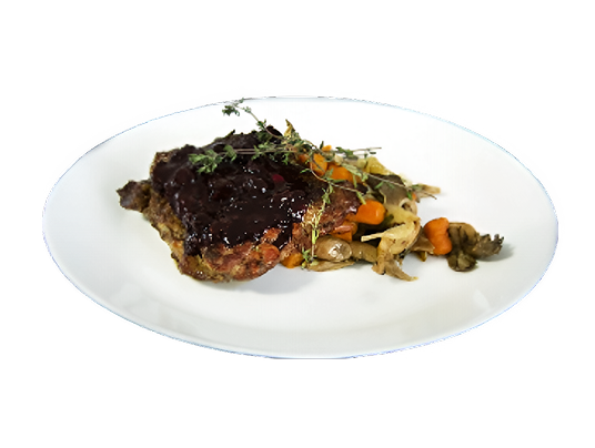 Свиная шейка сувид под смородиновым соусом и гарниром из вешенок