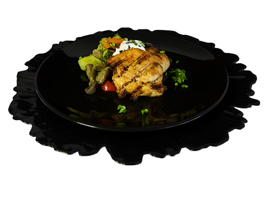 Филе куриного бедрышка с вешенками, овощами и соусом дзадзыки